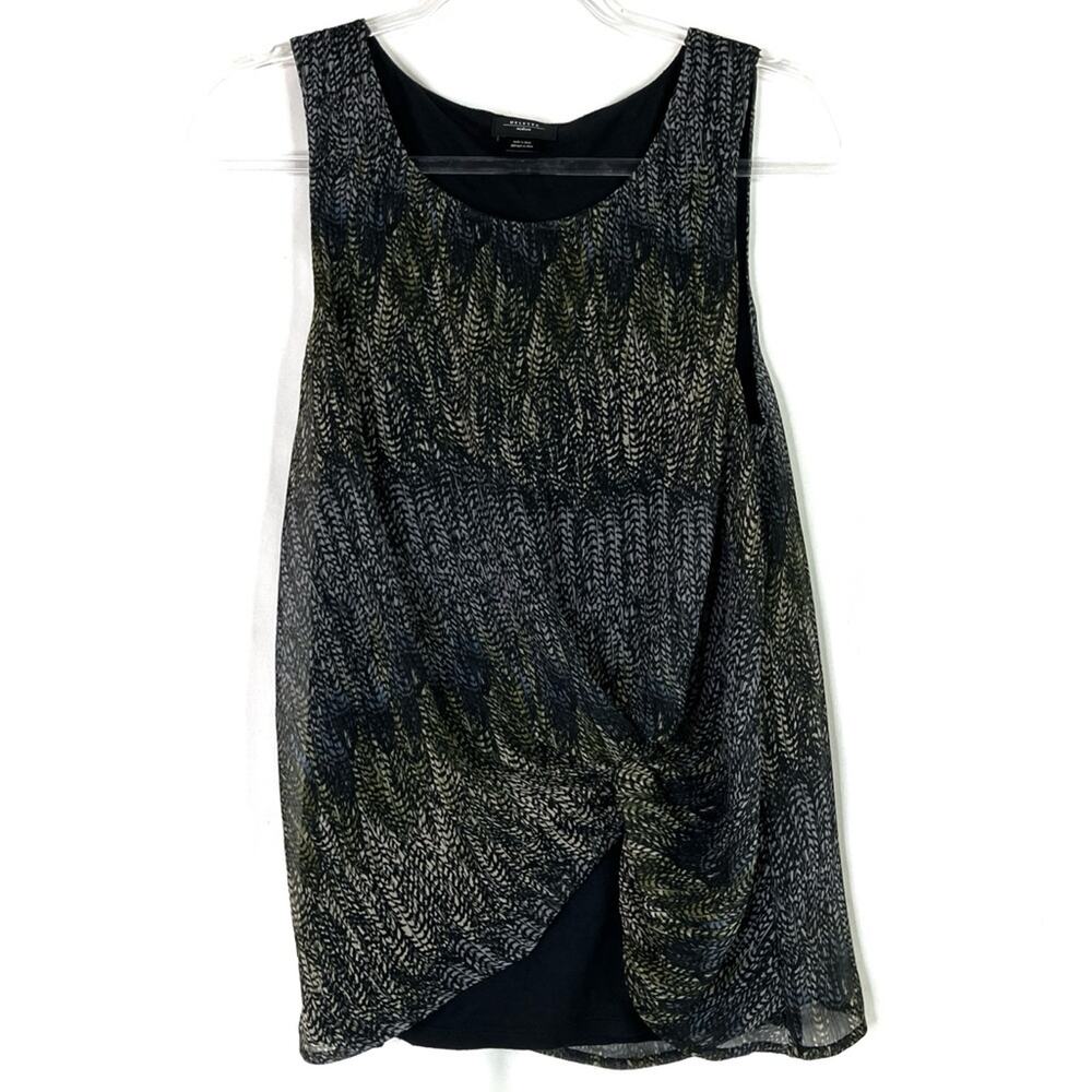 Anthro Deletta Black Feather Leaf Twist Tank Top Womens Medium
